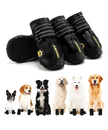 Hcpet Dog Boots Paw Protector, Anti-Slip Dog Shoes with Reflective Straps for Small Medium Large Puppy Booties #1 (width 1.57 inch) for 10-23 lbs Black-Waterproof