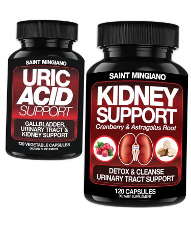 Saint Mingiano Kidney Support Cleanse Detox & Repair - Together with - Uric Acid Support Gallbladder, Urinary Tract & Kidney Support for Men and Women