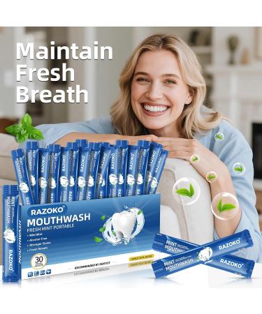 RAZOKO Mouthwash Travel Size-Portable Fresh Mint Packets,Alcohol & Fluoride Free Mouthwash,Disposable Oral Care Strips Mint 0.41 Fl Oz (Pack of 30) - Buy Online on GoSupps.com