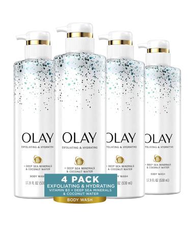 Olay Exfoliating & Hydrating Body Wash With Deep Sea Minerals, Coconut Water, and Vitamin B3 17.9 Fl Ounce , 4 count