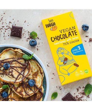  SUPER FUDGiO SUPER FUDGiO Organic Vegan Chocolate made from natural organic ingredients | Sweetened with dates instead of sugar | Gluten-free vegan | 80g - Buy Online on GoSupps.com