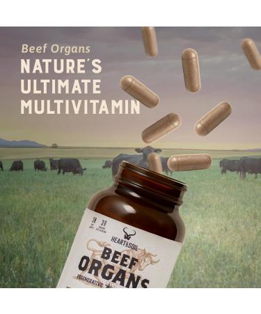 HEART & SOIL 100% Grass Fed & Finished Beef Organs from Regenerative Cattle with Liver Heart Kidney Pancreas & Spleen 3000mg Beef Organ Supplement for Women & Men Glass Bottle 180 Capsules - Buy Online on GoSupps.com