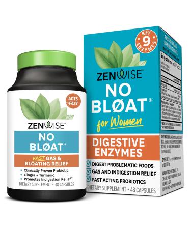 Zenwise Health No Bloat Probiotics for Women and Men Digestive Health with Ginger Dandelion and Lactase Digestive Enzymes for Gas and Bloating Relief - Vegan Water Retention Pills - 48 CT 48 Count (Pack of 1)