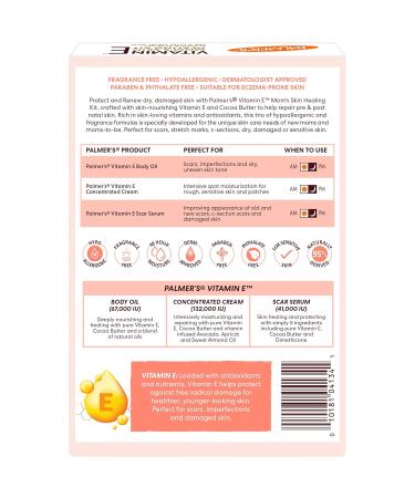 Palmer's Vitamin E Mom's Skin Healing Body Care Kit - Pregnancy & Postpartum Essentials: Body Oil Scar Serum & Concentrated Cream - Buy Online on GoSupps.com