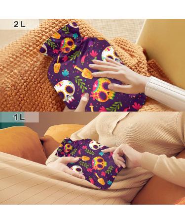 Hot Water Bottle with Sugar Skull Cover | 2L Pain Relief & Hand Warming Premium Heating Bags - Buy Online on GoSupps.com