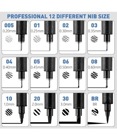 YISAN Black Drawing Pens Set - 12 Art Fineliner Ink Micro-Pens for Sketching & Technical Drawing - Buy Online on GoSupps.com
