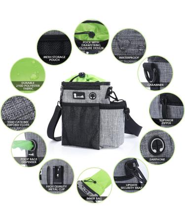 Pecute 4-in-1 Waterproof Dog Training Treat Bag | Robust Walking Bag with Feces Dispenser & Water Bowl - Gray & Green - Buy Online on GoSupps.com