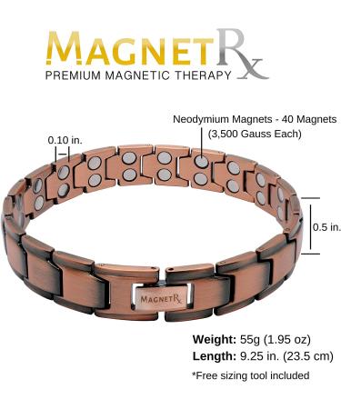MagnetRX Pure Copper Magnetic Therapy Bracelet for Arthritis & Carpal Tunnel Relief - Men's Leo Style, Adjustable Length - Includes Sizing Tool - Buy Online on GoSupps.com