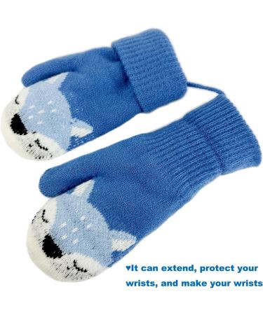 BEISIJIA Toddler Kids Cute Cartoon Knitted Mittens | Winter Gloves for 1-4 Years | Blue with String Hang Neck - Buy Online on GoSupps.com