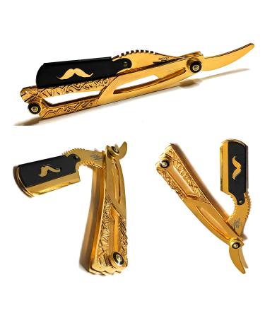 Gold Dipped Straight Edge Razor - Barber Shaving Double Edge Blade Cut Throat Folding Knife for Professional Salons Barbershops - All Purpose Shaver