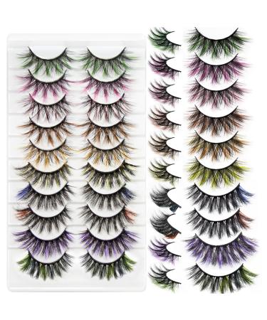 HOSAILY Colored Lashes 5D Fluffy Natural Wispy False Eyelashes with Color Dramatic Tail Colored Eyelashes Set 10 Pairs(10 Colors Mixed) 1 Ounce (Pack of 1)
