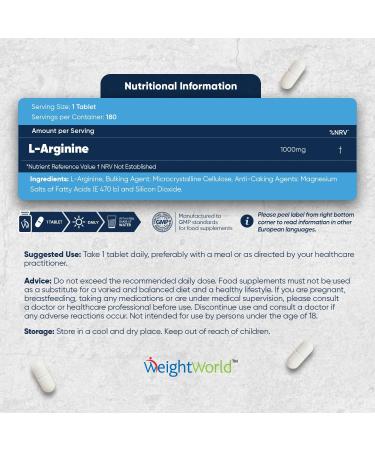 Pure L-Arginine High Strength - 1000mg L arginine Per Tablet - 180 Vegan Tablets (6 Months Supply) - Amino Acid Pre Workout Supplement for Men & Women - GMP-Certified & Keto-Diet Friendly - Buy Online on GoSupps.com