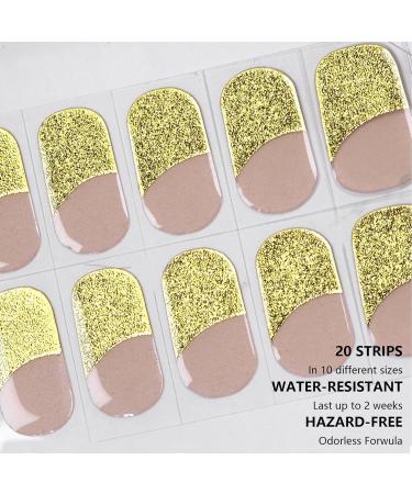 Semi Cured Gel Nails Strips - 20 Stickers Nail Wraps - Soft Self-Adhesive Gel Nail Stickers - Gold Glitter Gel Nail Strips for Nails Manicure Nail Wraps UV/LED Lamp Required Gold Edge - Buy Online on GoSupps.com
