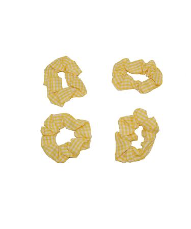 GIZZY Ladies Girls Set of 4 Yellow and White Gingham Elasticated Hair Scrunchies.