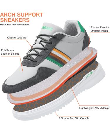 URRAX Men's Orthopedic Arch Support Leather Shoes - Plantar Fasciitis Relief | Comfortable Walking Sneakers for Heel Pain - 11W, Grey/Green - Buy Online on GoSupps.com