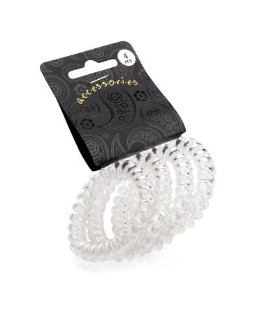Set of 4 Clear Telephone Cord Coil Twist Hair Elastics Bobbles Bands
