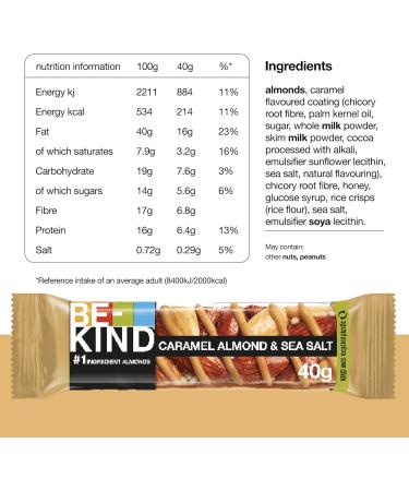  BE-KIND BE-KIND Caramel Almond & Sea Salt - Gluten Free Nut Bars - Caramel - 12 x 40g - Buy Online on GoSupps.com