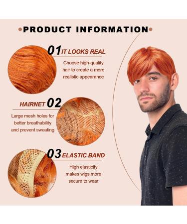 UILYNIU Mens Wig Ginger Wig Men's Short Wig Boyband Wig Fancy Dress Wig Punk Wig Rock Star Wig Orange Wig for Men 60s 70s 80s Costume Accessories for Party Music Punk Carnival (Orange) - Buy Online on GoSupps.com