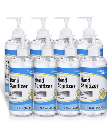 Superfy Hand Sanitizer Gel with Pump, 8 Pack of 16 oz, Press Hand Washer with 70% Alcohol Quick-drying (128oz total)