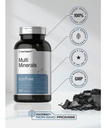 Multi Minerals Supplement 250 Capsules | Iron Free | Non-GMO Gluten Free | Complex for Women and Men by Horbaach - Buy Online on GoSupps.com