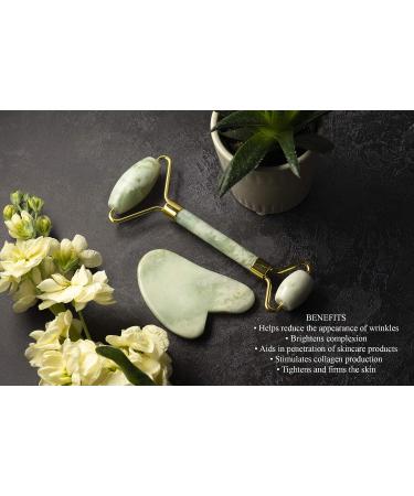 Prettify Premium Jade Face Roller and Gua Sha Set - Authentic Jade Massager & Massage Tool Kit - Buy Online on GoSupps.com