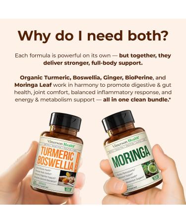 Boswellia Turmeric Curcumin Supplement + Moringa Capsules Bundle Supports Joint Health Balanced Energy & Healthy Metabolism with Ginger Root Organic Turmeric Powder and 100% Pure Moringa Powder - Buy Online on GoSupps.com