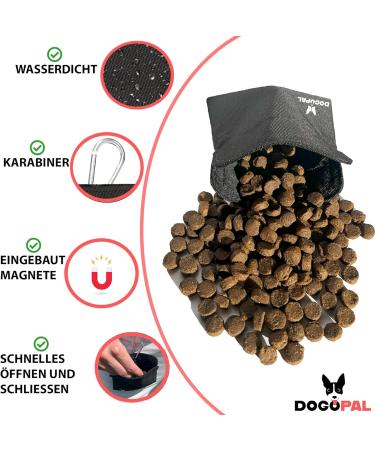 Dogopal Treats for Dogs | One-Handed Food Bag with Metal Clip | Waterproof & Compact Gassi Bag for Training & Walks - Medium Black - Buy Online on GoSupps.com