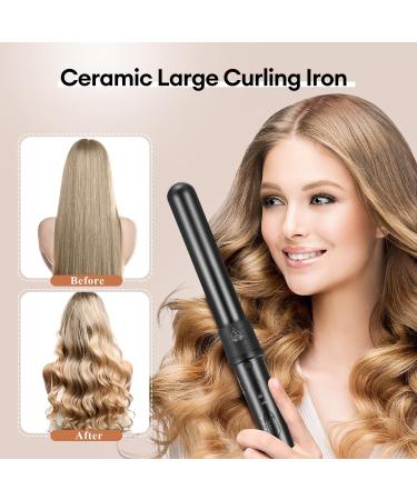 CkeyiN 32mm Professional Ceramic Curling Wand for Long Beach Waves - Adjustable Temperature, Dual Voltage - Includes Heat-Resistant Glove - Black - Buy Online on GoSupps.com