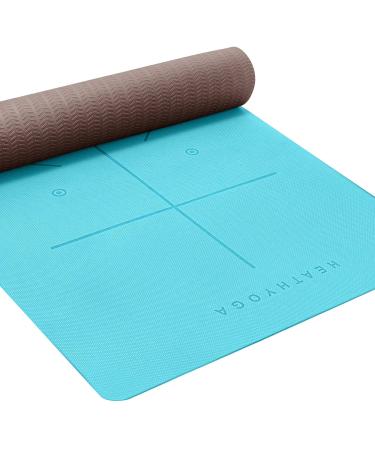 Heathyoga Eco Friendly Non Slip Yoga Mat, Body Alignment System, SGS Certified TPE Material - Textured Non Slip Surface and Optimal Cushioning,72"x 26" Thickness 1/4" Turquoise