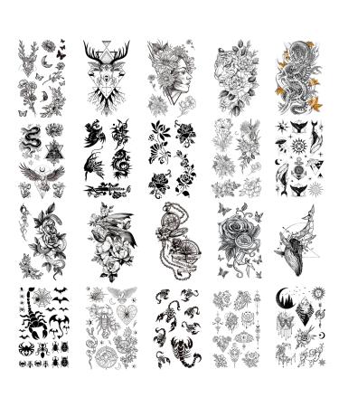 Bnukeye Lady girl big flower temporary tattoo  20 waterproof arm and shoulder fake tattoos  black fake tattoos  durable Christmas gifts