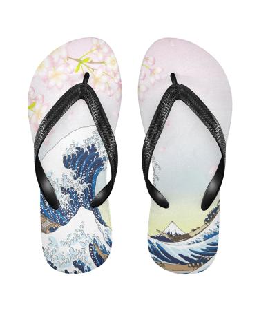 Mnsruu Cherry Blossom Sea Wave Ocean Flip Flops Flip Sandals Slippers Hotel Spa Bedroom Travel L for Men Women