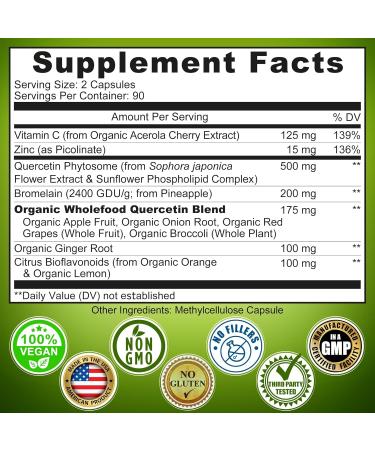 Quercetin with Bromelain Vitamin C & Zinc + Liposomal Vitamin C 1500mg Immune Support Bundle with Organic Acerola Cherry Camu Camu & Citrus Bioflavanoids Vegan Non-GMO Clean Wellness Support - Buy Online on GoSupps.com