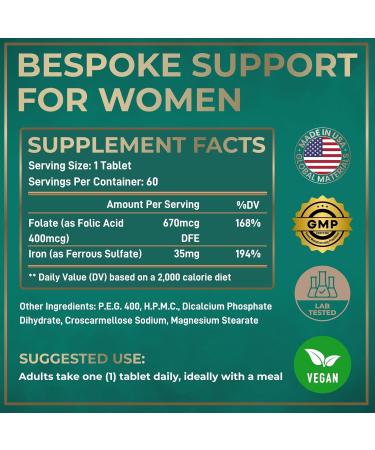 Iron Supplement for Women with Folic Acid - 35 mg Blood Builder Ferrous Sulfate Folic Acid 400 mcg - Iron Pills for Women with Anemia & Pregnancy Support - 60 Gluten-Free Vegan Vitamin Tablets 60 Count (Pack of 1) - Buy Online on GoSupps.com