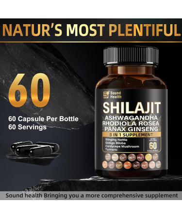 Sound Health Plus Shilajit Complex Capsules with Ashwagandha Rhodiola Ginseng & Cordyceps | 8-in-1 Herbal Supplement | 60 Veggie Capsules - Buy Online on GoSupps.com