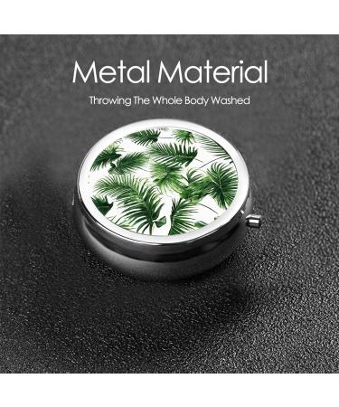 Palm Tree Green Leaves Mini Round Pill Box - 3 Compartment Travel Organizer for Medicine & Supplements - Buy Online on GoSupps.com