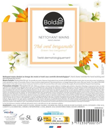BOLDAIR- Nettoyant mains the vert bergamote- Formule nettoyante Hydratante et adoucissante- 5L- Fabrication Fran aise Th Vert Bergamote 5 l (Lot de 1) - Buy Online on GoSupps.com