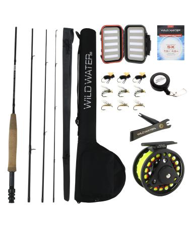 Wild Water Standard Fly Fishing Combo Starter Kit, 3 or 4 Weight 7 Foot Fly Rod, 4-Piece Graphite Rod with Cork Handle, Accessories, Die Cast Aluminum Reel, Carrying Case, Fly Box Case & Fishing Flies