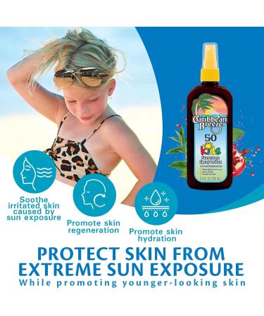 Caribbean Breeze Kids Sunscreen Spray SPF 50 Lotion Sunblock Spray Sunscreen for Kids & Toddlers with Green Tea & Pomegranate Extracts Non-Aerosol Pump for Face & Body Water Resistant 8.5 oz SPF 50 Kids - Buy Online on GoSupps.com