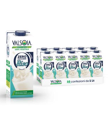 Valsoia Valsoia - Sugar Zero Rice Drink Box of 10 Tetra Brik 1000 ml vegetable lactose and gluten free with calcium and vitamins ideal for vegans vegetarians and celiacs