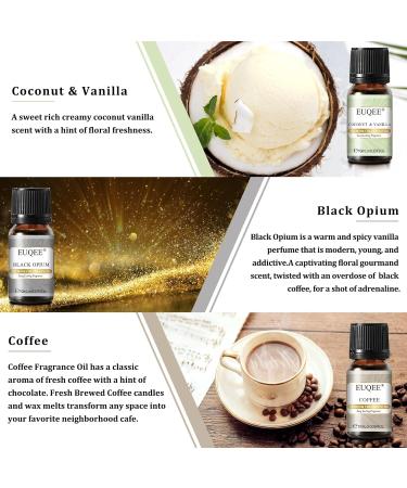 EUQEE Coffee Fragrance Oils Gift Set - 10ml Essential Oils for Home Diffusers - Coffee Cake, Chocolate, Coconut, Vanilla, Black Opium Scents - Buy Online on GoSupps.com