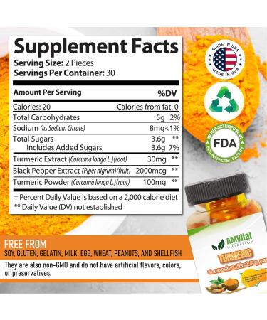 AMVital Turmeric Gummies Curcumin with Black Pepper - Joint Support for Adults - 60 Gummies - Buy Online on GoSupps.com