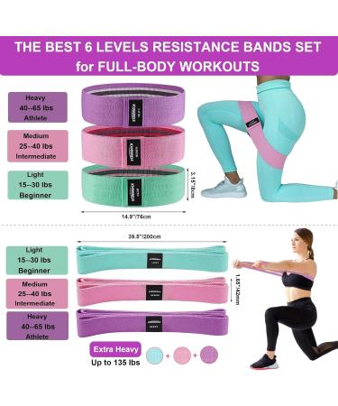 Fabric Resistance Bands Set - 3 & 4 Levels Booty Bands for Men & Women | Elastic Exercise Bands in Pink Purple Green - Ideal for Working Out - Buy Online on GoSupps.com