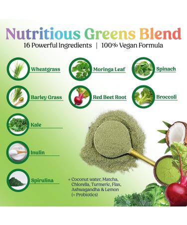 Greens Powder Superfood - Premium Organic Super Greens Juice Powder - Packed with Probiotics Wheat Grass Enzymes Spirulina Chlorella for Digestive & Gut Health Smoothie Drink Mix - 28 Servings - Buy Online on GoSupps.com