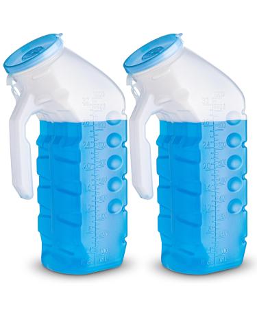 Urinal For Men - 2 Pack - Glow in The Dark Lid Male Urinal - 1000ml - Portable Pee Bottle for Men - For Travel Hospital and Home Care