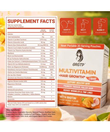 Liquid Multivitamin + Hair Growth | Biotin 10000mcg | Support Healthy Skin Promote Thicker Fuller Hair Reduce Wrinkles & Fine Lines | 15.22 Fl Oz - Buy Online on GoSupps.com