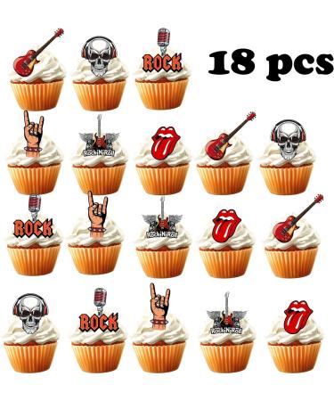 18pcs Rock and Roll Cupcake Toppers for Boys Girls Adult Born to Rock Roll Rockstar Party Decorations Supplies Guitar Music 80s Cake Decorations - Buy Online on GoSupps.com
