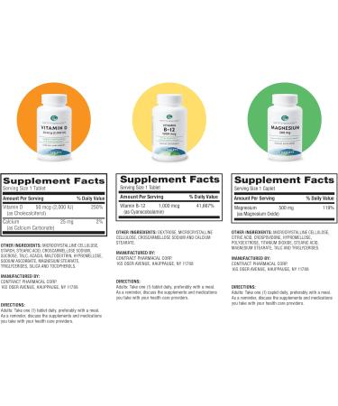 Earth's Splendor Energy & Health: Vitamin B12 (200 Tablets) Magnesium for Bone & Muscle Support (100 Caplets) Vitamin D3 2 000 IU (75 Capsules) No Artificial Additives Gluten & Wheat Free - Buy Online on GoSupps.com
