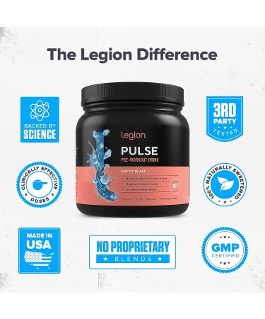 LEGION Pulse Pre Workout Supplement - Natural Nitric Oxide Drink for Energy Boost, Creatine-Free with Beta Alanine & Citrulline (Arctic Blast) - Buy Online on GoSupps.com