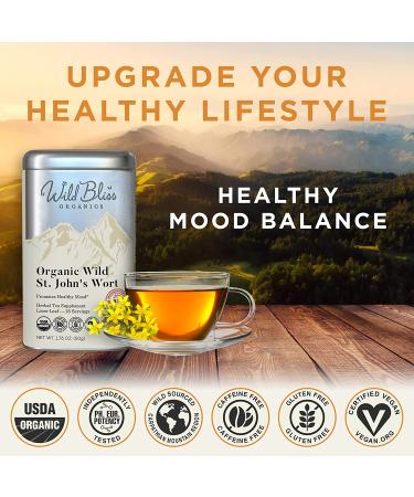 Wild Bliss Organic St Johns Wort Tea - Loose Leaf Herbal Supplement - 1.76 Oz - 25 Servings - Caffeine Free - High Pharmacopoeia Potency - Buy Online on GoSupps.com