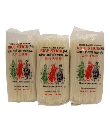 Three Ladies Brand Rice Stick Noodle - 14 Oz. (Pack of 3 Bags) 14 Ounce (Pack of 3)